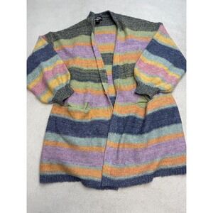 Oliver‎ O Cardigan Sweater Women's Medium Multicolor Stripe Open Front Mohair